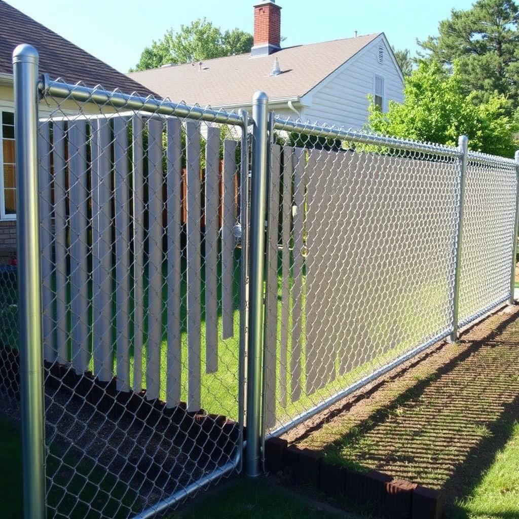 Chain-link fence enclosing a backyard